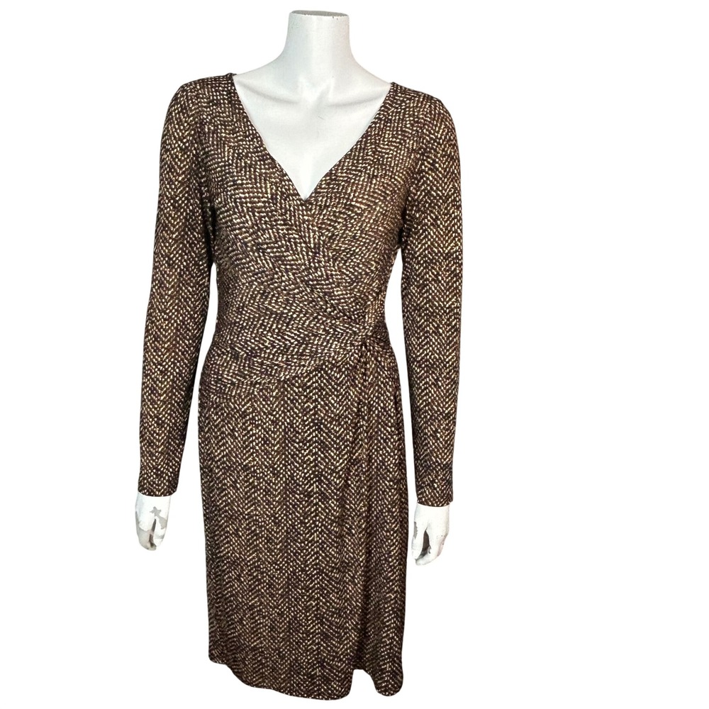 Lauren Ralph Lauren Brown Faux Wrap Dress Size 8 Old Money Preppy Countryside